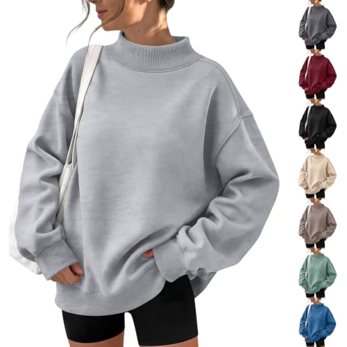Oversized Sweatshirt for Women Long Sleeve Cozy Sweater Light Gray - image 1