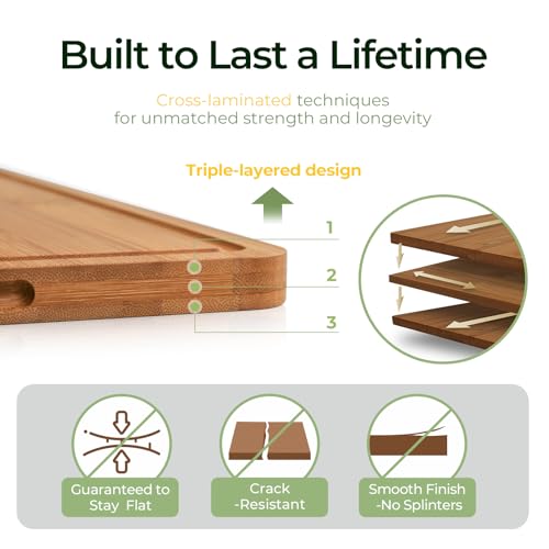 image for Keechee Bamboo Cutting Board, Durable Wood Cutting Boards for Kitchen 