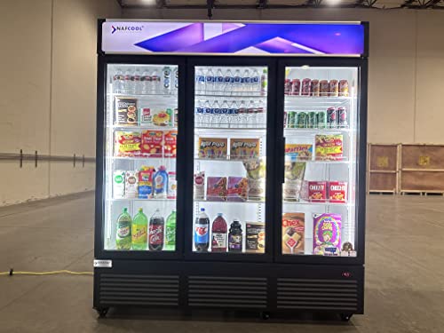 Nafcool Commercial Beverage Refrigerator Cooler, Three Glass Door Merchandiser Refrigerator Bar Wine Beer Drink Dispenser Display Fridge For Sale Used,Etl And Nsf Approval (56.5 Cubic Ft, 70.9" Wide) #TOP1