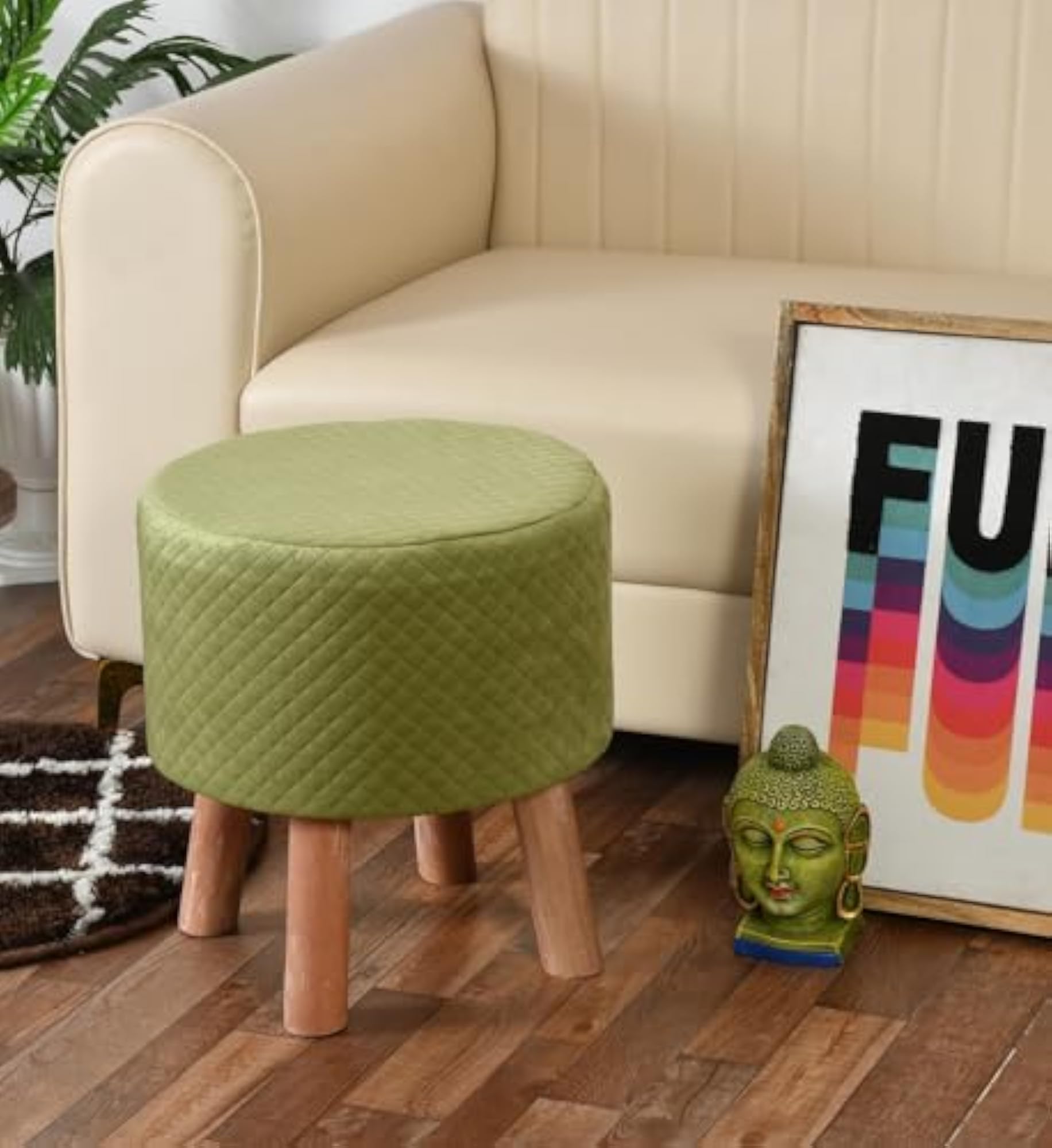 Diamond Quilted Foam Cushioned Pouffe for Living Room