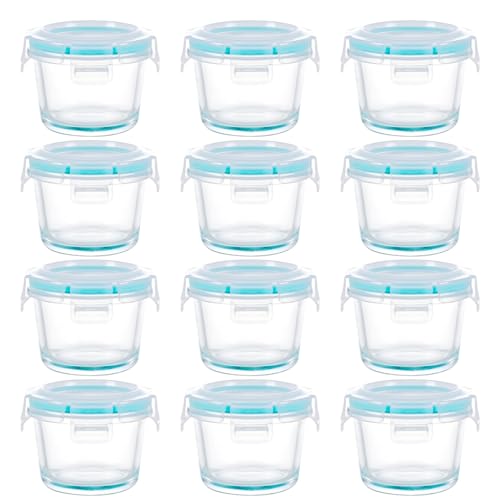 Image of binsakao Mini Glass Food Storage Containers - 12 Pack 5 oz Small Glass Jars with Locking Lids - Airtight Food Containers - Freezer, Microwave, Dishwasher Safe