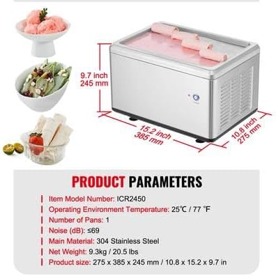 Happybuy Fried Ice Cream Roll Machine, 12.6" x 8.5" Pan, Stainless Steel Maker with Compressor and 2 Scrapers for Delicious Ice Cream, Yogurt, and Rolls