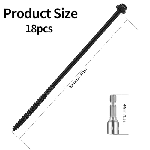 18 Pcs Timber Screws, 6.7 x 200mm Timber Fixing Screws, Hex Head, Coach Screws - Image 2