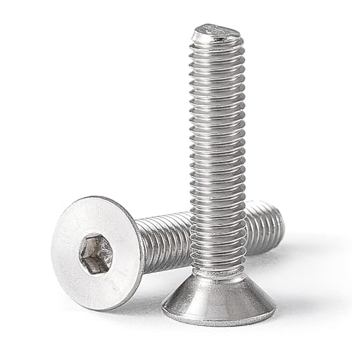 M5-0.8 x 45mm Flat Head Hex Socket Cap Screws Countersunk Bolts, 304 Stainless Steel, Metric Allen Socket Drive, Bright Finish, Fully Threaded, 50PCS