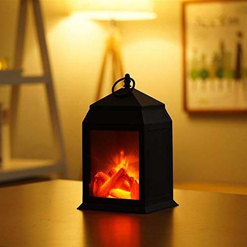 Image of Small Cozy Fireplace Lantern Traditional Realistic Log Wood Burning Flame Effect Ligh LED Charcoal Style Table LampFor Indoor & Outdoor Use