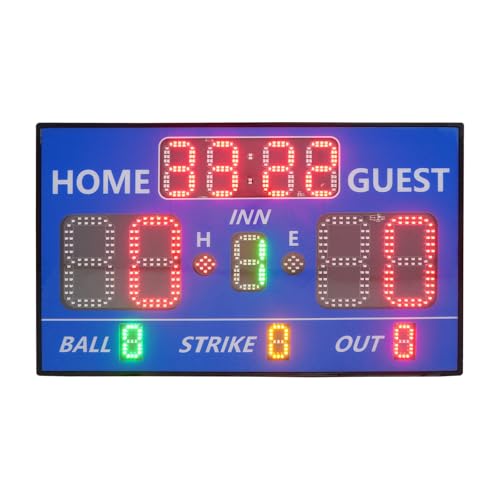 Eapmic LED Electronic Baseball Scoreboard with Remote Control, High-Light Rechargeable Wireless Digital Score Keeper, Tabletop Wall-Mounted Scoreboard with Buzzer for Sports Games (12-Digits, Blue)