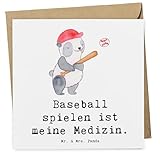 Mr. & Mrs. Panda Grußkarte Panda Baseball spielen - Geschenk, Ballsport, anlasskarte, doppelkarte, Klappkarte, Match, Glückwunschkarte, Baseballverein, Baseballplatz, faltkarte