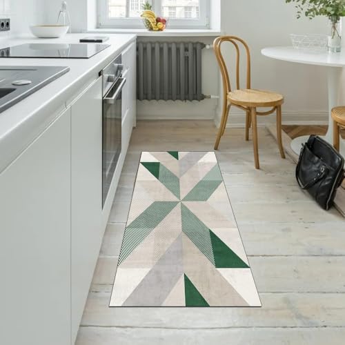 Alfombra pasillo antideslizante evita tropiezos textil verde hogar 5