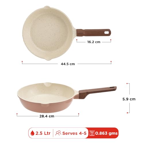 Image of Vinod Ceravit Frypan 26 cm 2.5 Litre | Ceramic Non Stick Coating | Healthy Cookware | Frying Pan for Cooking | 100% Toxin Free | No PFAS & PFOA | Metal Spoon Friendly | Gas & Induction Compatible