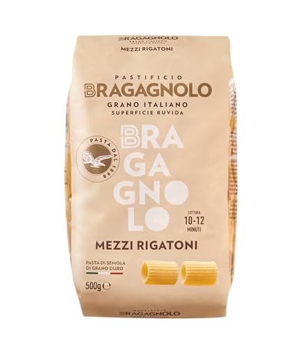 Pastificio Bragagnolo, Mezzi Rigatoni 844 Bronze-Drawn, 100% Italian Pasta, Made with Durum Wheat Semolina Flour, Non GMO (1 Pound Bag) - Consistently al Dente.