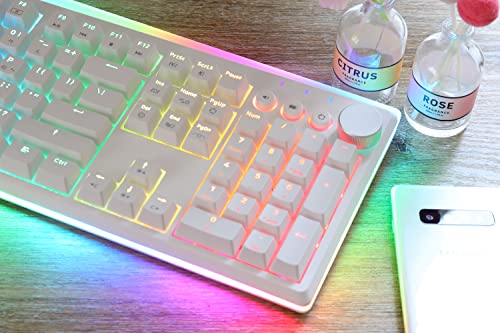 I-Rocks K71M Rgb Mechanical Gaming Keyboard With Media Control Knob, Gateron Switches (Brown), 104 Keys W/Full Nkro, Pbt Keycaps, Multimedia Hotkeys, Detachable Usb-C Cable And Onboard Storage, White #TOP4