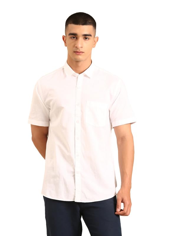cavallo by linen club Men's Blended Linen White Solid Contemporary Fit Half Sleeve Casual Shirt-picture-53