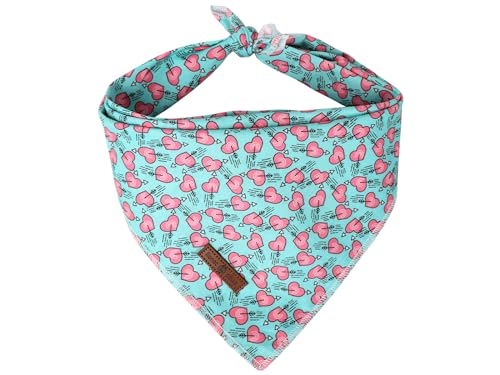 Lionet-Paws-Valentine-Dog-Bandana-for-Small-Medium-DogsBlue-Green-Hearts-Kerchief-Washable-Dog-Triangle-Bibs-Scarf-for-Girl-or-Boy-Gift