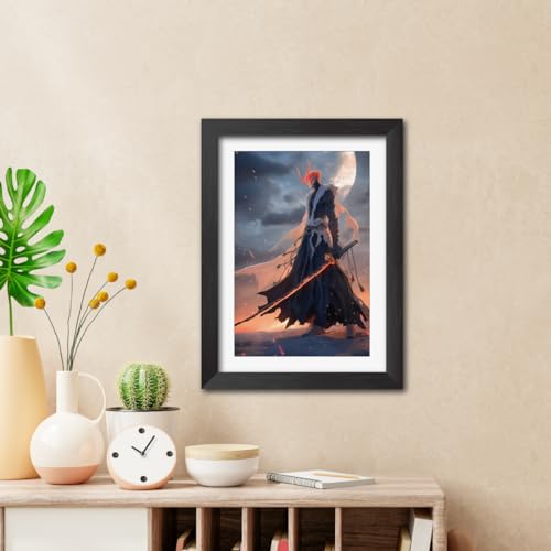 Image of TenorArts Ichigo Kurosaki Poster Bleach Anime Laminated Posters Photo Frame Painting with Matt Finish Black Textures (12inches x 9inches)