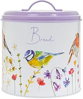 Garden Birds Round Bread Tin Enamel Storage Vintage Style