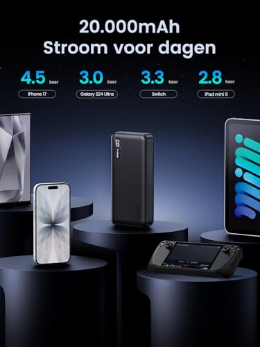 UGREEN Power Bank 20000mAh 22.5W, Externe batterijlader met USB C-ingang en uitgang PD 20W Powerbank met digitaal display, compatibel met iPhone 16 Pro Max/16/15/14, Galaxy S24 Ultra, Pixel 8 en meer. - Afbeelding 6