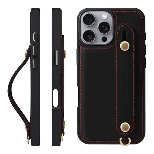 HANATORA for iPhone 16ProMax �P�[�X �{�v �ϏՌ� �w�ʃx���g �X�g���b�v�����O �X�}�z�P�[�X �X�}�z �X�^���h�@�\ �R�[�h�z���_�[ �K���X�t�B���� �t�� �I�C���h���U�[ �M�t�g �u���b�N GH-16ProMax-Black-m