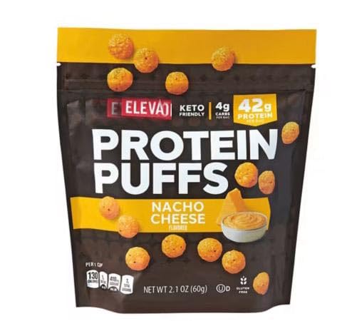 Keto Nacho Cheese Protein Puffs Low Carb Gluten Free Friendly High Protein Healthy Snack Snacking Treat Food 2.1oz Elevation Bag