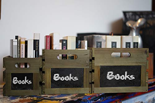 Strova Nesting Wood Crates With Chalkboard Display, Set Of 3, Rustic Farmhouse Home Organization And Decor, Store Vinyl Lp Records, Books, Supplies, And More #TOP4
