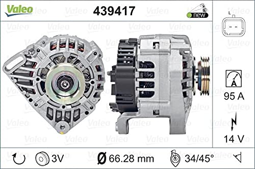 VALEO 439417 Alternator Alternator Charge current: 95 Amp Grooves: 3 grooves Pulley diameter: 66 mm Voltage: 14 V Rotation direction: CLOCKWISE