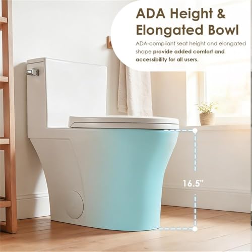Inodoro cerámico alargado de una pieza Pemberly Row, blanco de porcelana vítrea, altura ADA, palanca lateral, descarga eficiente con chorro, diseño que ahorra espacio, incluye asiento, tapa, tanque, anillo de cera y tapa para pernos miniatura 4