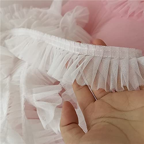 Wykończenie koronką 5CM Podwójne warstwy 3D plisowana siateczka koronkowa tkanina falbaniasta lamówka haftowany kołnierz wstążka szycie odzież spódnica materiał łączący 1 jard(Black)