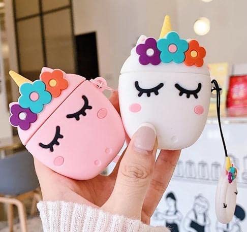 Image of for Airpods Pro 2019 Pouch Case Cover Headphones Soft Silicone Cartoon Character Cover with Keychain, 360-degree Protection (Unicorn Pink)
