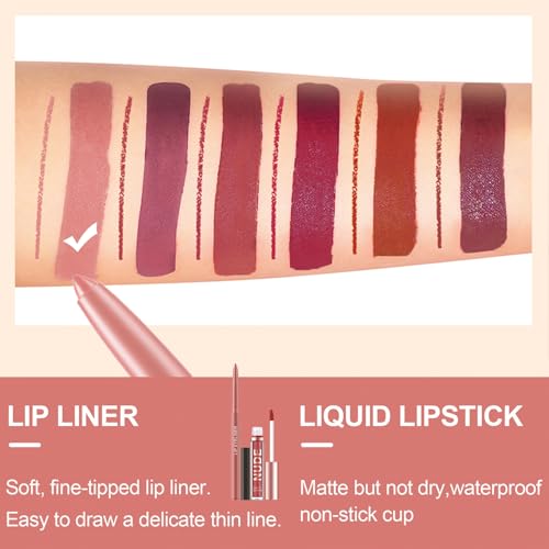 Nude Lip Liner and Lipstick Set, Long Lasting Matte Lip Stain Lip Gloss, Pink Natural Waterproof Velvety Lip Crayon Lip Pencil Lip Liners Set Makeup Gift for Women - Image 6