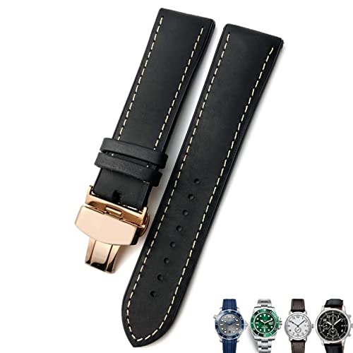 Bracelet montre cuir noir souple anti irritation pour montre IWC et Rolex