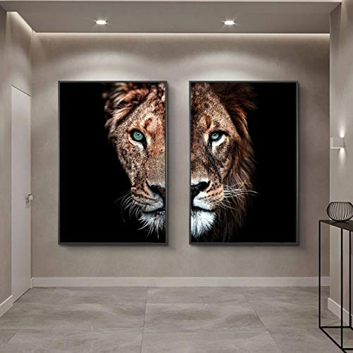 Affiches impressions animaux art nordique et peintures sur toile de lion 40x50