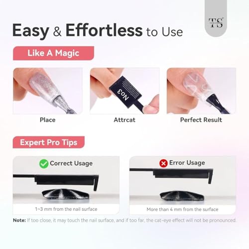 Image of THR3E STROKES Cat Eye Magnet Set for Nails, 10 Pieces, Magnetic Wand for Gel Polish, DIY Nail Art Tools (10 SET WAND MAGNET)