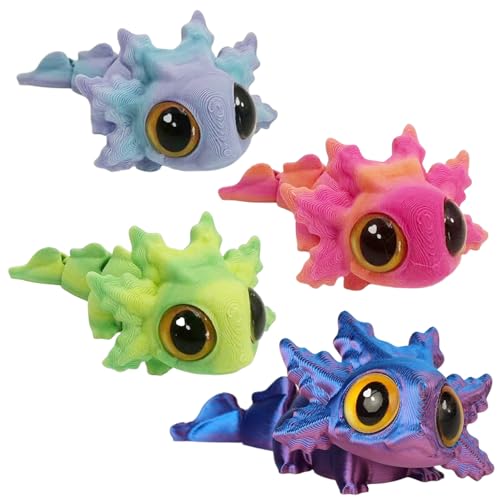 4 Pieces Salamander 3D Printed Articulated Axolotl Refrigerator Magnets - Decorative Animals for Home, Office, Kitchen