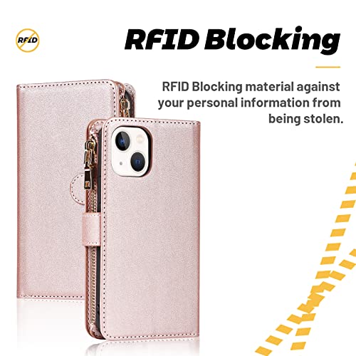 Ｈａｖａｙａ For Iphone 13 Mini Case With Card Holder,For Iphone 13 Mini Wallet Case,Phone Case With Credit Card Slots,Flip Folio Zipper Wallet Case For Women Men-Rose Gold #TOP3