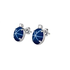 Lindy Cornflower Blue Star Sapphire Stud Earrings 925 Sterling Silver For Women
