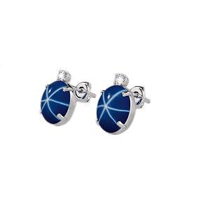 Lindy Cornflower Blue Star Sapphire Stud Earrings 925 Sterling Silver For Women