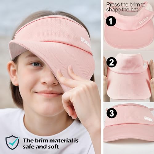 Sukeen 2 Packs Kids Sun Visor Hats for Girls Boys,Lightweight Sports Cap Cooling UPF50+ Sun Hat for Running Outdoor Activity (White+Pink)2