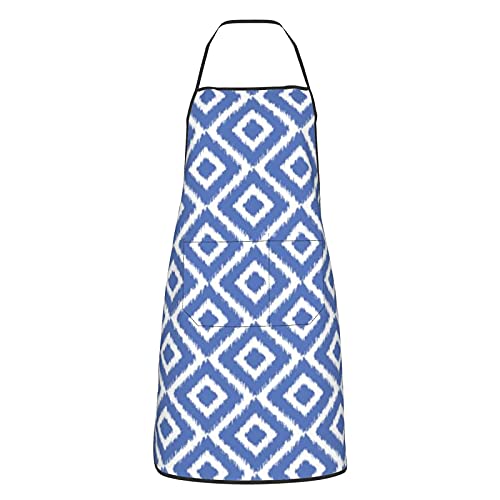 Beecodek Delantales de cocina, delantales de cocina de diamantes azules con bolsillos, delantal de chef impermeable ajustable unisex