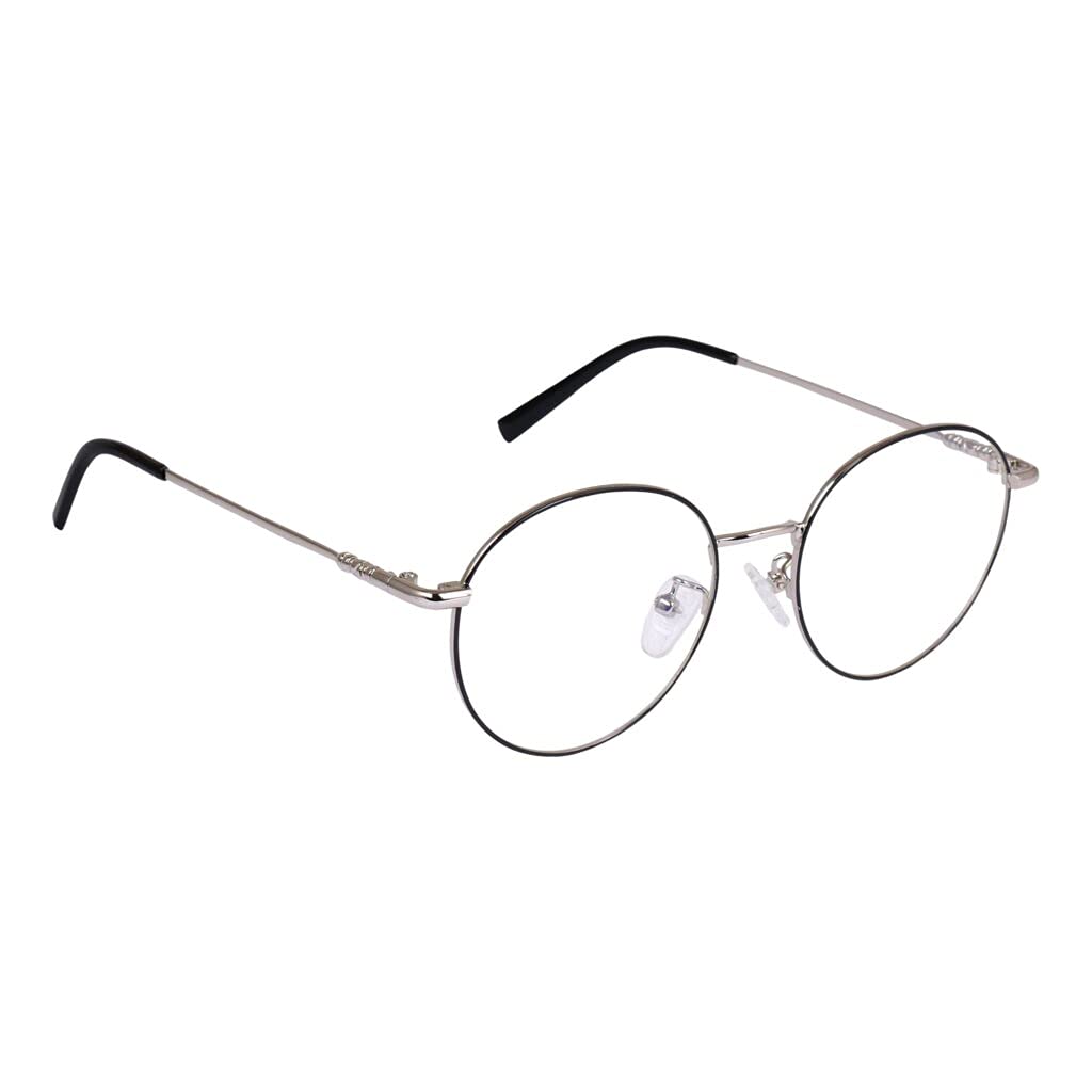 Roshfort Men Women Round Lightweight Spectacle Frame Eyeglasses UV Protection Anti Eye strain Computer Glasses (Silver Black, B-3) - Image 4 thumbnail