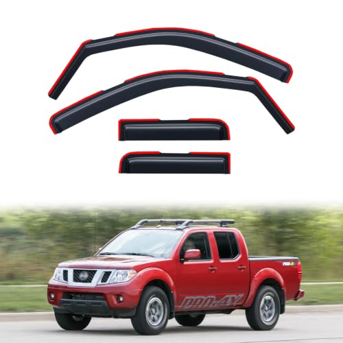 Image of in-Channel Rain Guards for Nissan Frontier 2005-2021 & Suzuki Equator 2009-2012 Crew Cab, Window Visor Shields Vent Deflector Shade Wind Dark Smoke 2006 2007 2008 2010, Tape-On Inside-Mount, 4PCS