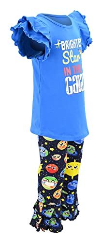 Image of Unique Baby 2 Piece Girls Double Ruffle Leggings Outfit with Short Sleeve Shirt Kid and Toddler Clothes Set