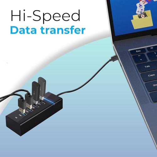 Image of 4 Port USB 3.0 Hub with Hi-Speed Data Transfer, LED Indication, Multi Device Connection, Plug Play Usage, Charging Hub, (Black)