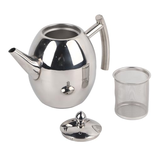 1.5L Stainless Steel Teapot Coffee Pot Kettle Container, Easy to Clean, Bottom & Leakproof Spout, Filter for Tea Leaves, Outlet on Lid, Large Capacity, Fashion Appearance,