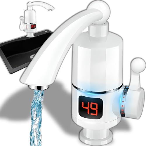 Retoo Rubinetto elettrico con scaldacqua istantaneo, display digitale LCD della temperatura, rubinetto 220 V, scaldacqua 3000 W, per cucina, giardino, campeggio, roulotte, rubinetto della cucina,
