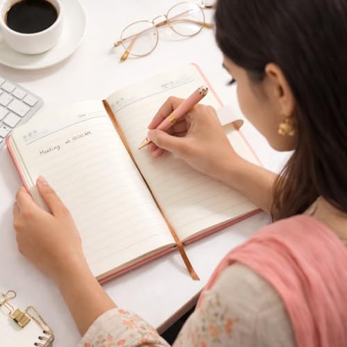 Image of A5 Journal Notebook Diary for Girls Women | Office Journal Diary Notebook with Magnetic Flip Lock (200 Ruled Pages, 6 x 8.5 Inches, 80 GSM) (Light Pink)