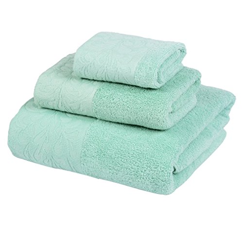 XINTINGHZP Cotton Bath Towels Set includes 1 Bath Towel,1 Hand Towel, and 1 Washcloth (Mint Green)