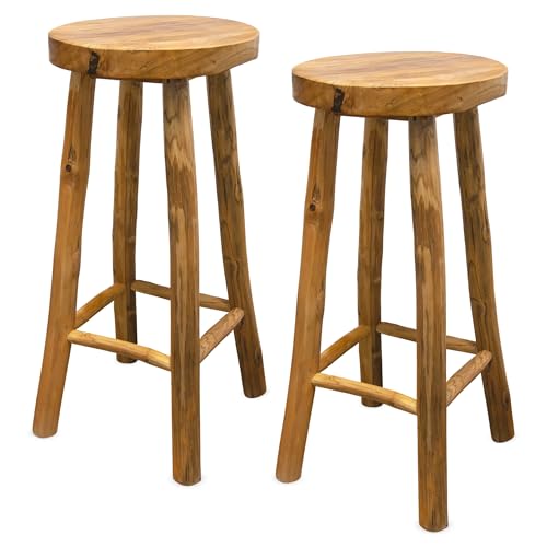Spetebo Lot de 2 tabourets de bar en bois de teck huilé - 72 x 35 cm - Charge maximale : 120 kg - Bois massif - Maison de campagne naturelle - En bois véritable -...