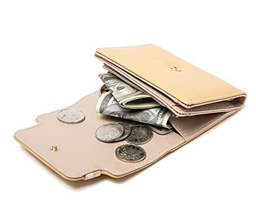 Wallets for Women Rfid Small Womens Wallet Trifold Flower Leather Ladies Wallet with Card Holder&Zipper Coin Purse (Yellow)4