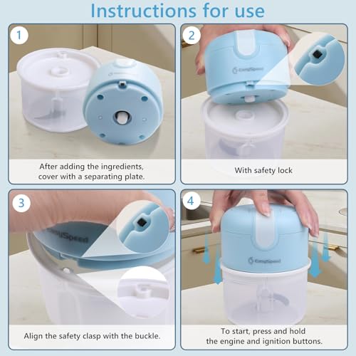 Image of EASYSPEED Electric Garlic Chopper 1Cup, Mini USB Charging Wireless Food Processor with 304 Stainless Steel, 3 Sharp Blades, Portable Kitchen Vegetable Grinder for Onion, Garlic, Ginger, Baby Food