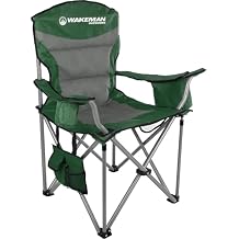 Oversized Camping Chair 300lbs - Heavy Duty Folding Chair with Cooler Pouch and Carry Bag for Camp Sites, Tailgates, or Beach by Wakeman Green