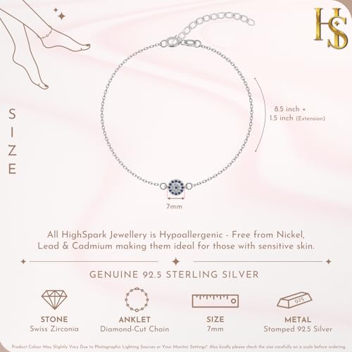 Image of HighSpark 925 Silver Anklet Payal | 92.5 Sterling Silver & Stunning Shine | Evil Eye Anklet & Minimal Elegant Anklets | Lovely Gift